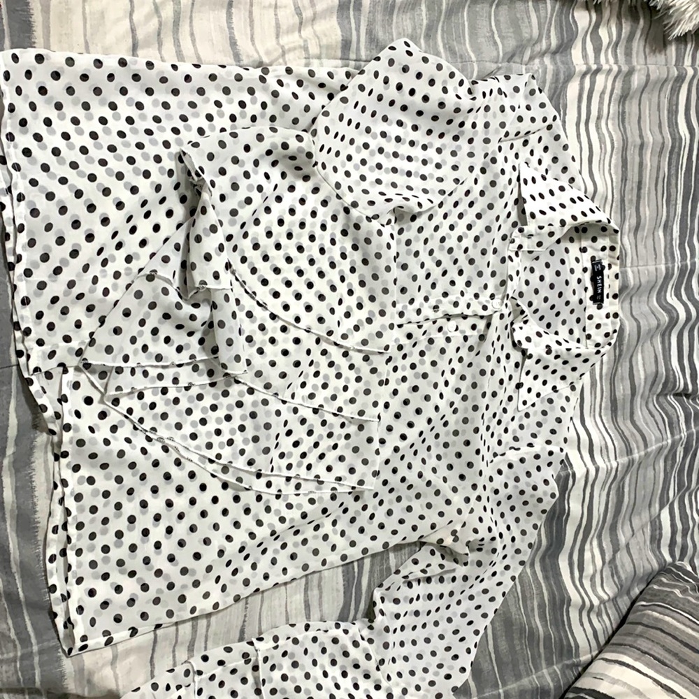 Sheer, Shein, polka dot, bell sleeve blouse
